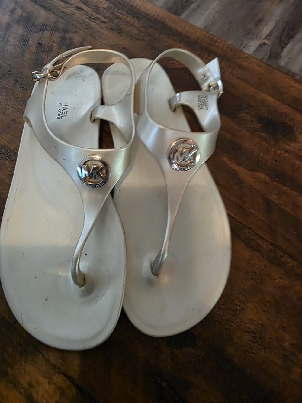 Michael Kors Women's Silver MK Logo Thong Sandals